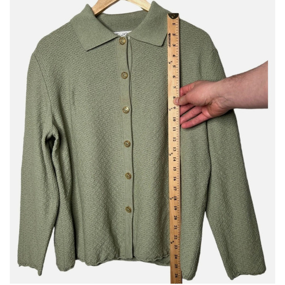 St. John 12 Santana Knit $990 Wool Cardigan Sweater Button Up Sage Green - Picture 6 of 7